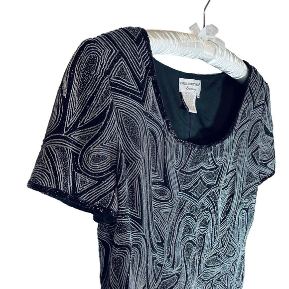 PAPELL Boutique Evening Formal Beaded Blouse Black Silver Cocktail Party - Picture 2 of 11